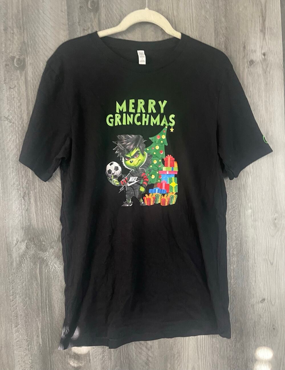 Merry Grinchmas Mens L Black Christmas Graphic T Shirt Soccer Grinch Inspired
